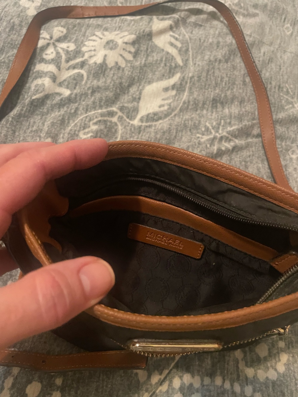 Michael Kors Black Crossbody with Brown Trim and Gold Hardware - Picture 4 of 9